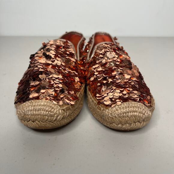 Tory Burch Rose Gold Metallic Sequin Mischa Espadrille Flats Size 6 - Picture 8 of 10